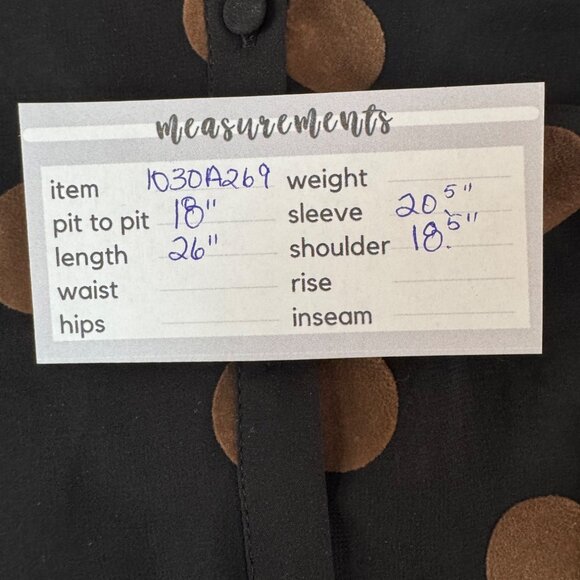 2/$30 Zara XS Basic Sheer Black & Brown Polka Dot Long Sleeve Button-Up Blouse - Picture 10 of 11
